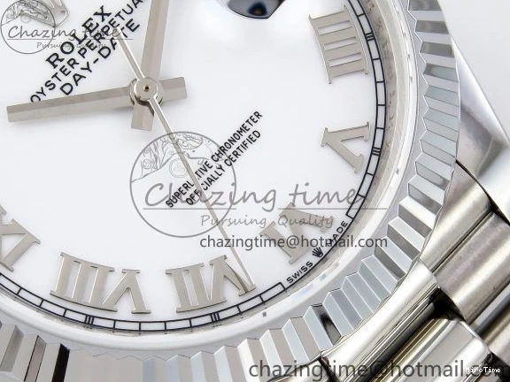 MiroTime 0108 DayDate 40 SS JDF 904L Steel White Roman Dial on President Bracelet VR3255 V3 (Gain Weight) Resilient 1424